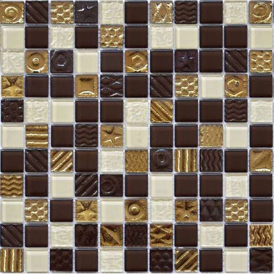 Роскошная Мозаика Стеклянная МС 2172 Шоколад Молочная Золото 30x30