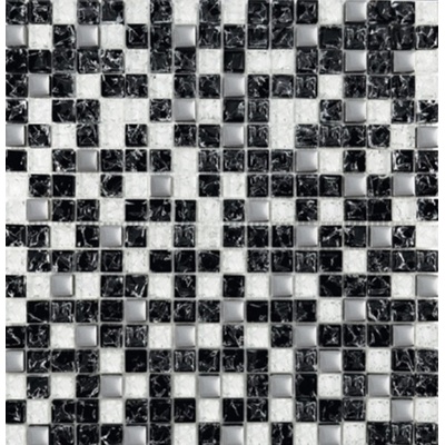 Роскошная Мозаика Стеклянная МС 503 Колотая Белая Черная Платина 30x30