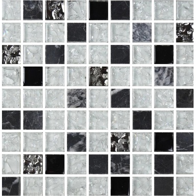 Роскошная Мозаика Стеклянная МКС 2026 Черная Белая Платина 30x30