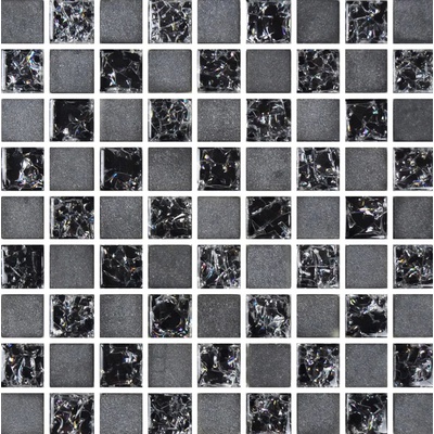 Роскошная Мозаика Стеклянная МС 2023 Шахматка Черная Матовая 30x30