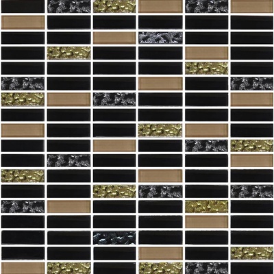 Роскошная Мозаика Стеклянная МС 1084 Черная Бежевая Золото 30x30